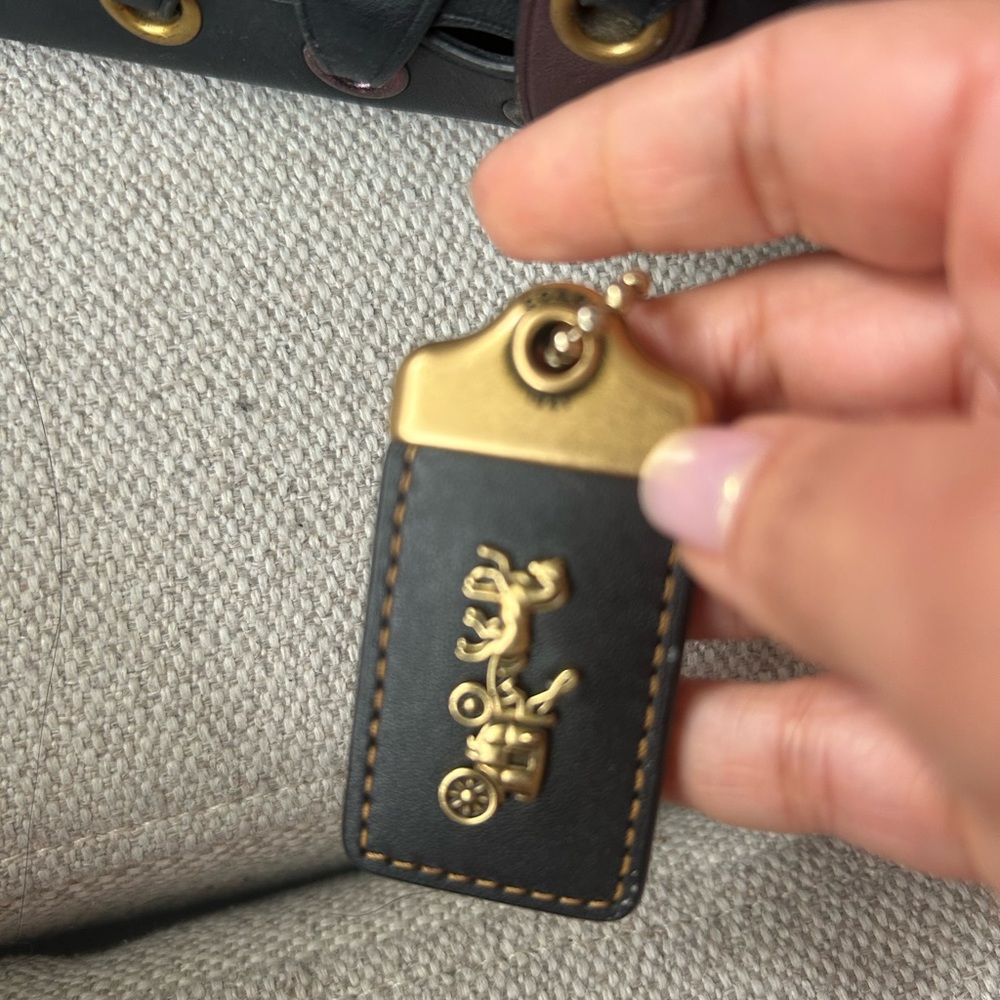 Coach 1941 Black Leather Key Charm with Gold Hardware